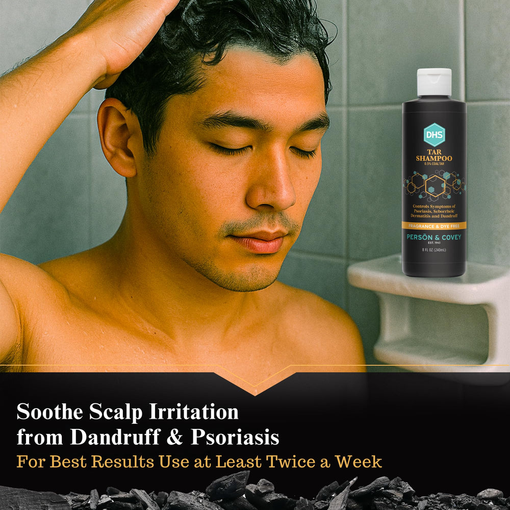 DHS coal tar shampoo label closeup showing unscented formula