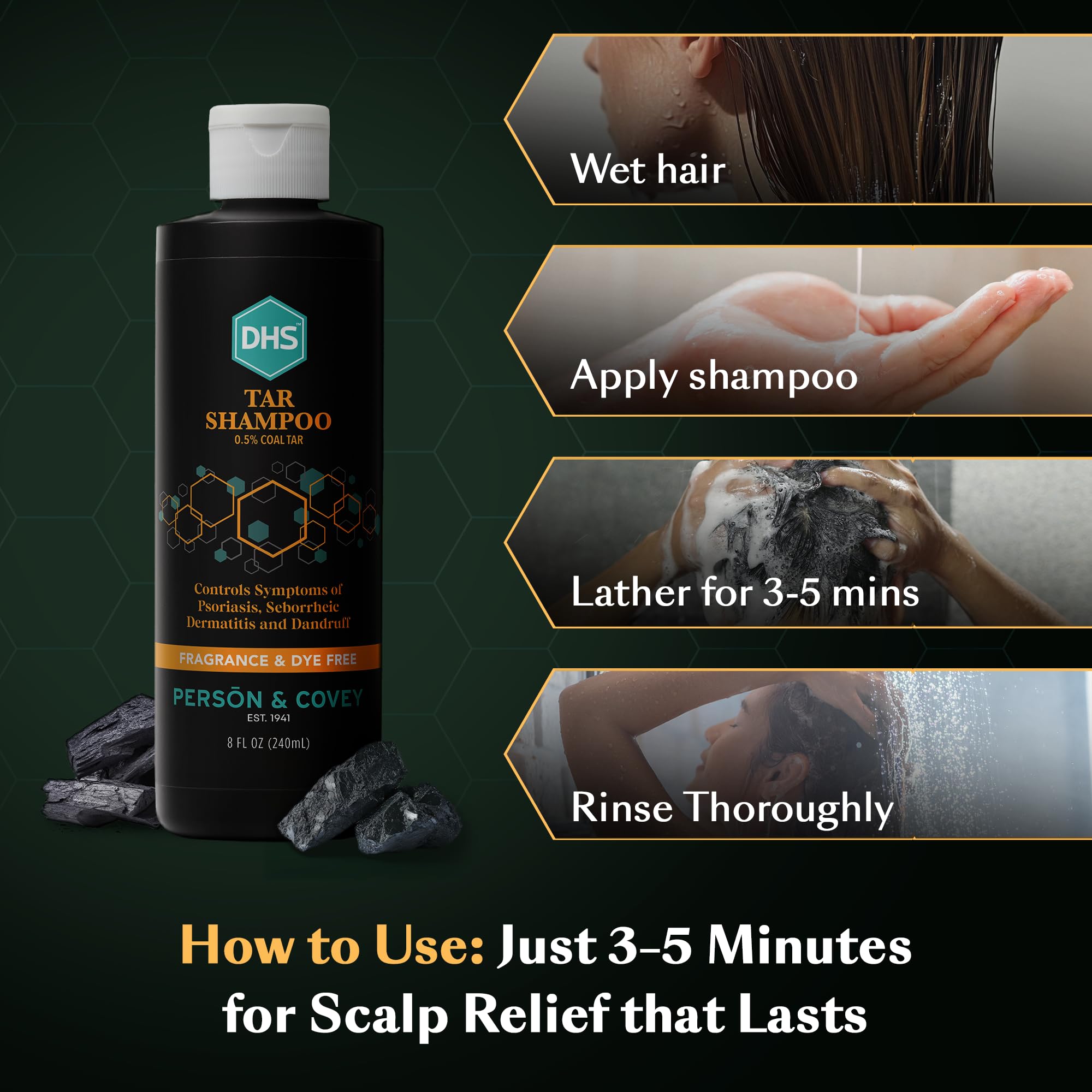 DHS coal tar shampoo unscented packaging emphasizing sensitivity-friendly care