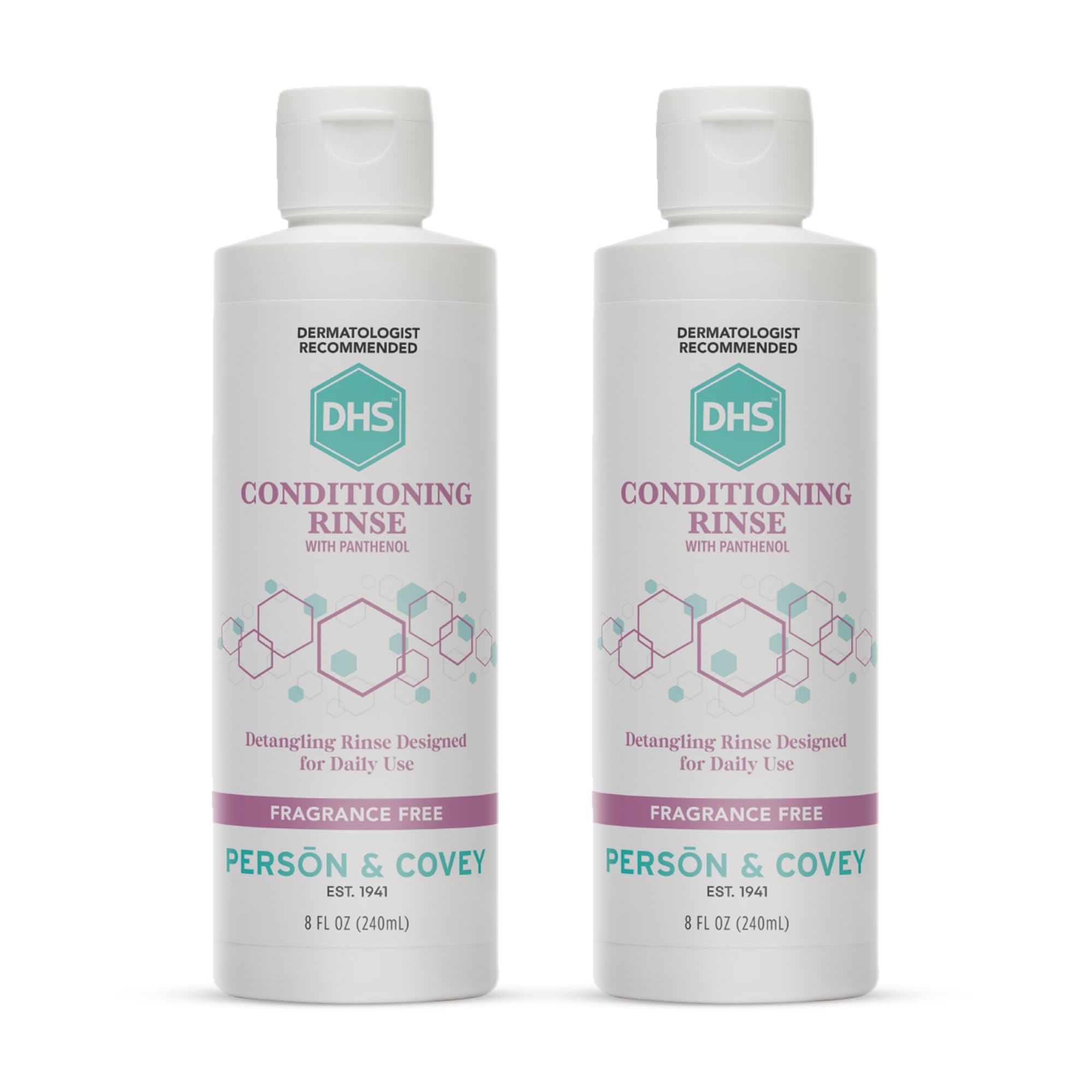 DHS Conditioning Rinse bottle highlights panthenol for lightweight hydration and detangling.