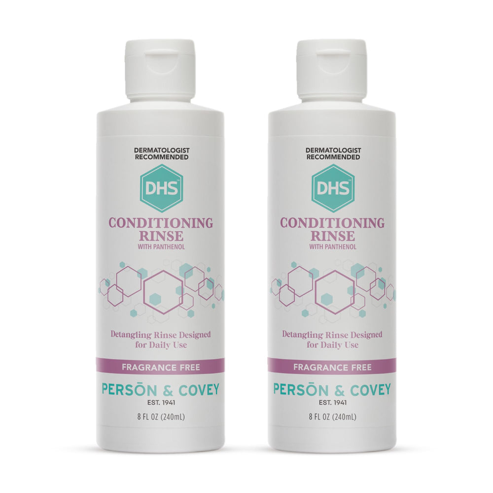 DHS Conditioning Rinse bottle highlights panthenol for lightweight hydration and detangling.