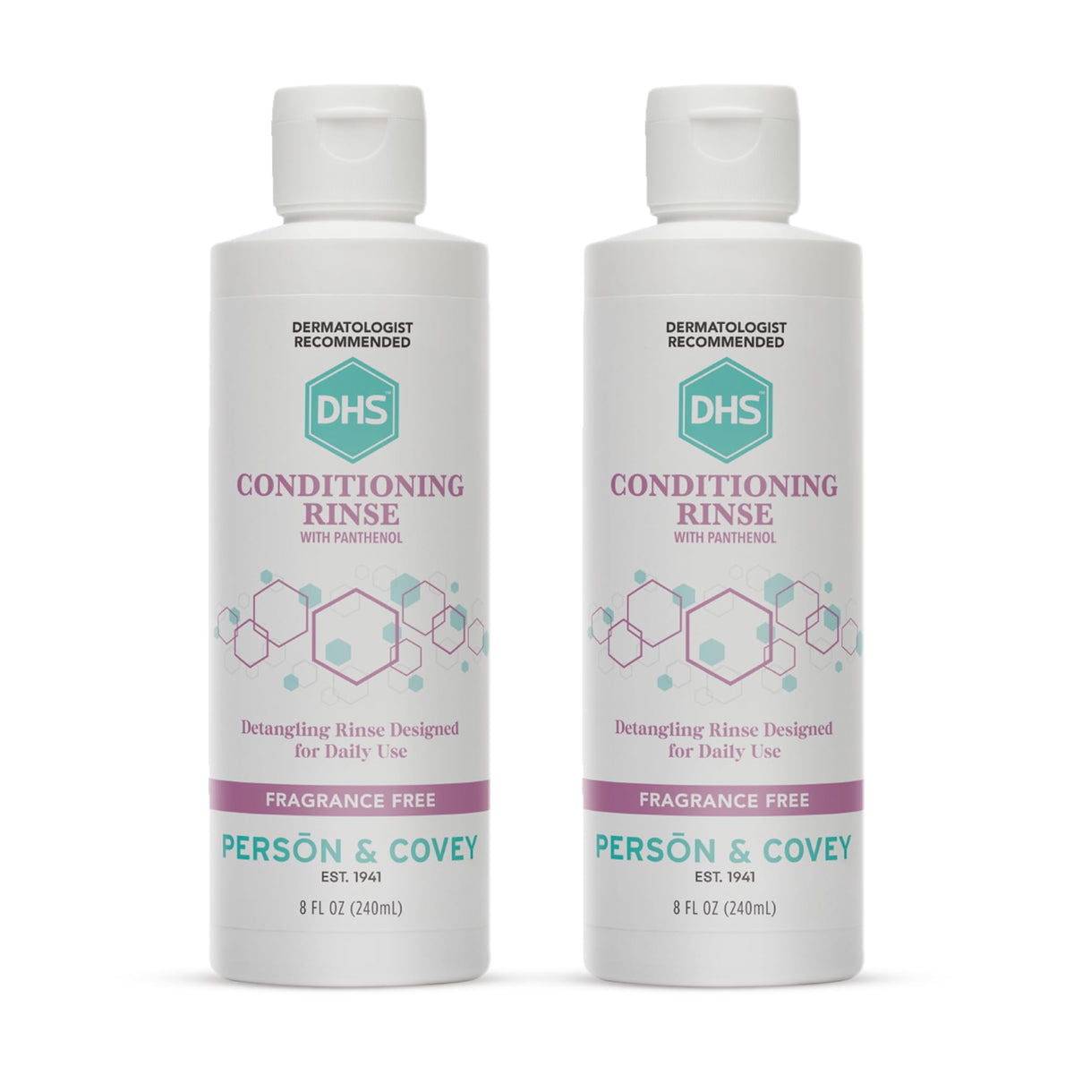 DHS Conditioning Rinse bottle highlights panthenol for lightweight hydration and detangling.