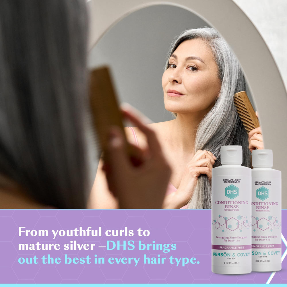 DHS Conditioning Rinse panthenol ingredient emphasizes moisture and lubrication for hair health.