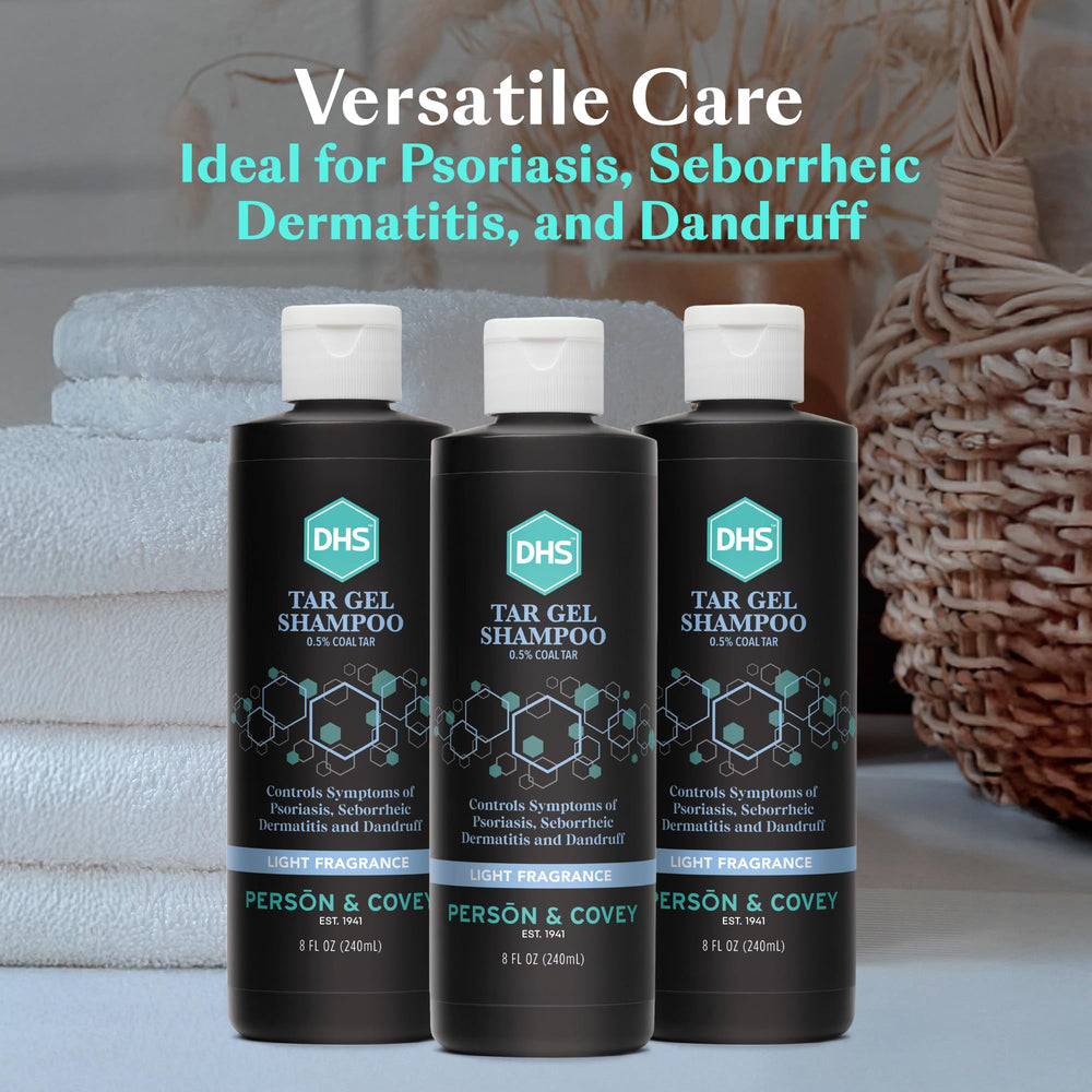 DHS T Gel Shampoo application showing scalp massage during wash