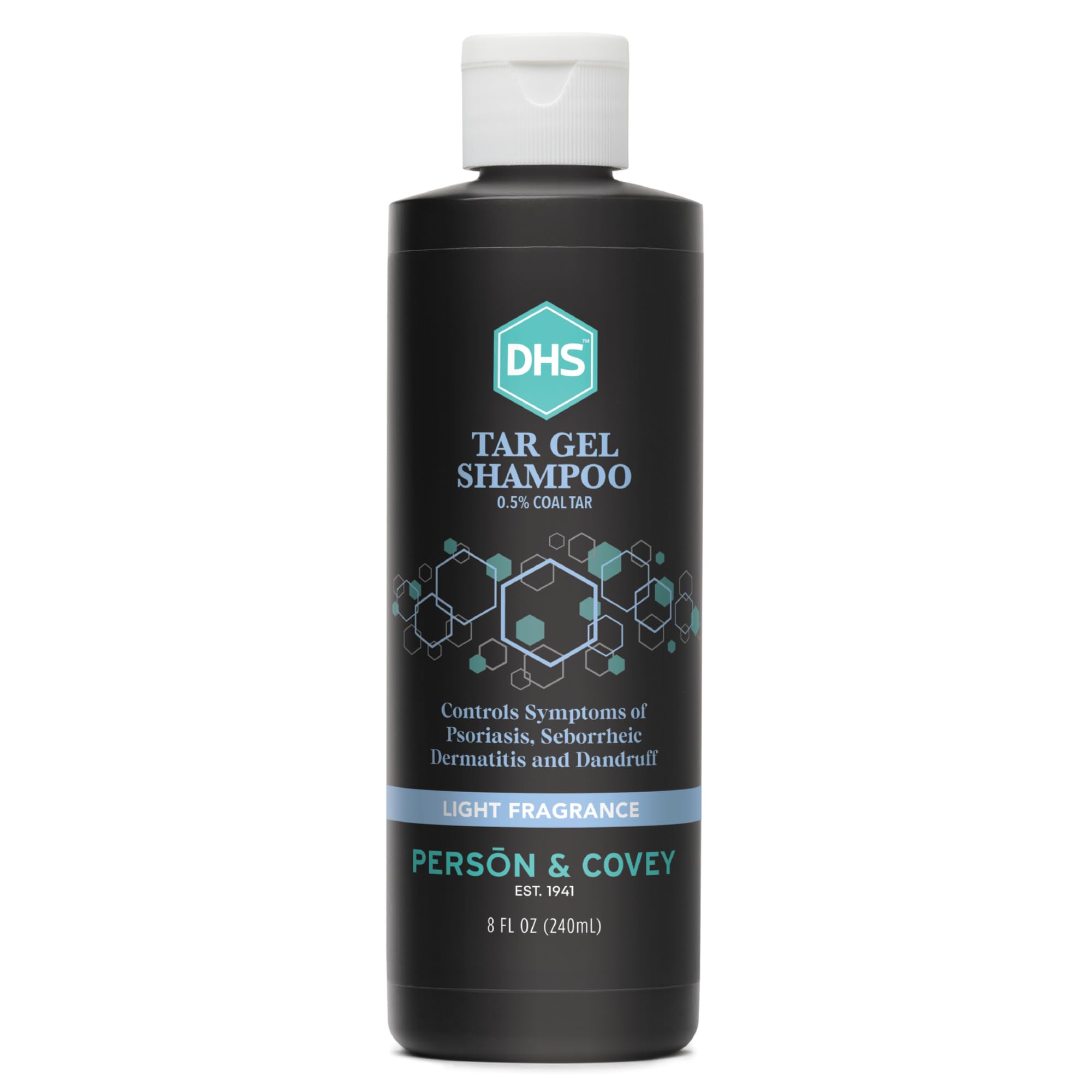 DHS Person & Covey T Gel Shampoo bottle on a bathroom shelf for deep cleansing scalp care