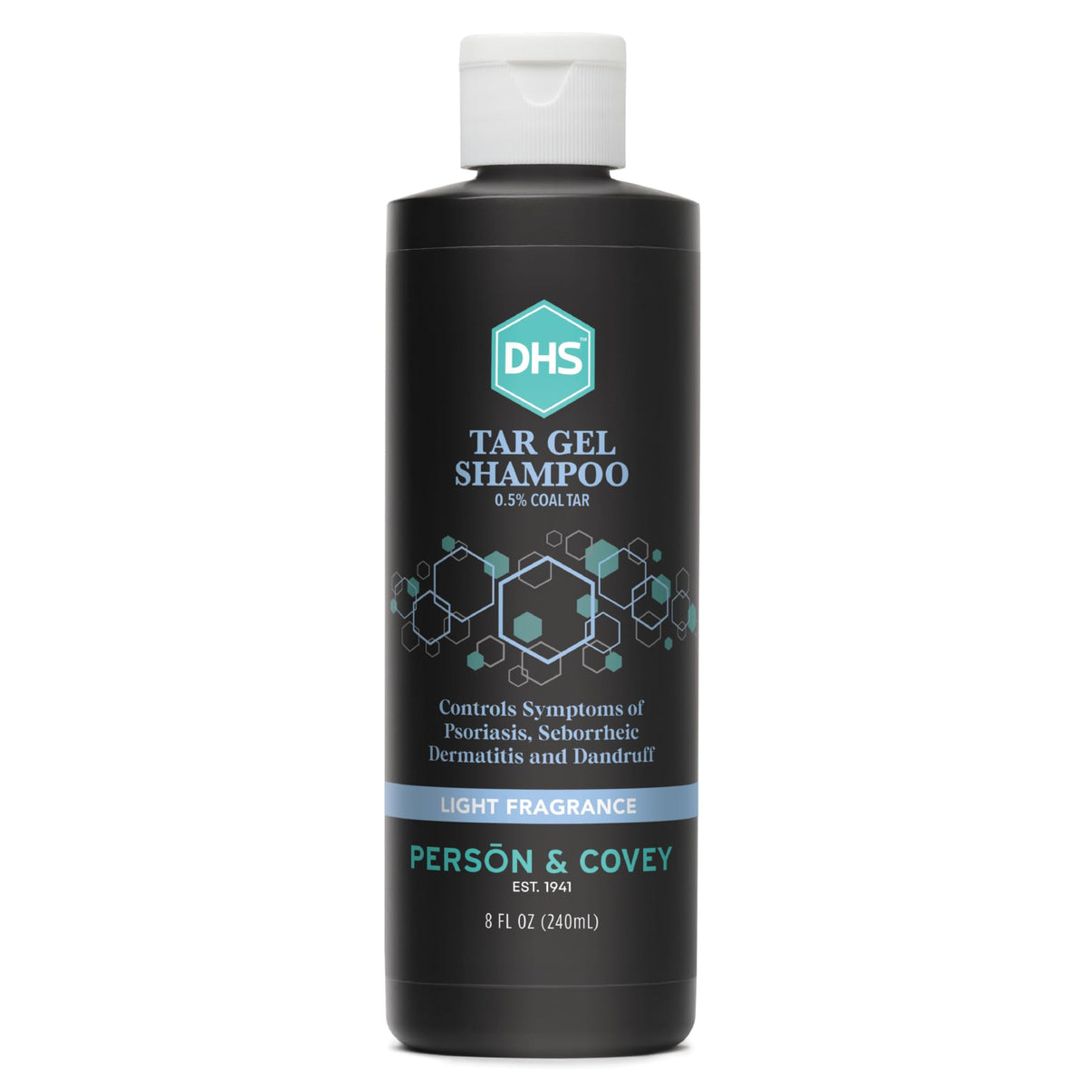 DHS Person & Covey T Gel Shampoo bottle on a bathroom shelf for deep cleansing scalp care