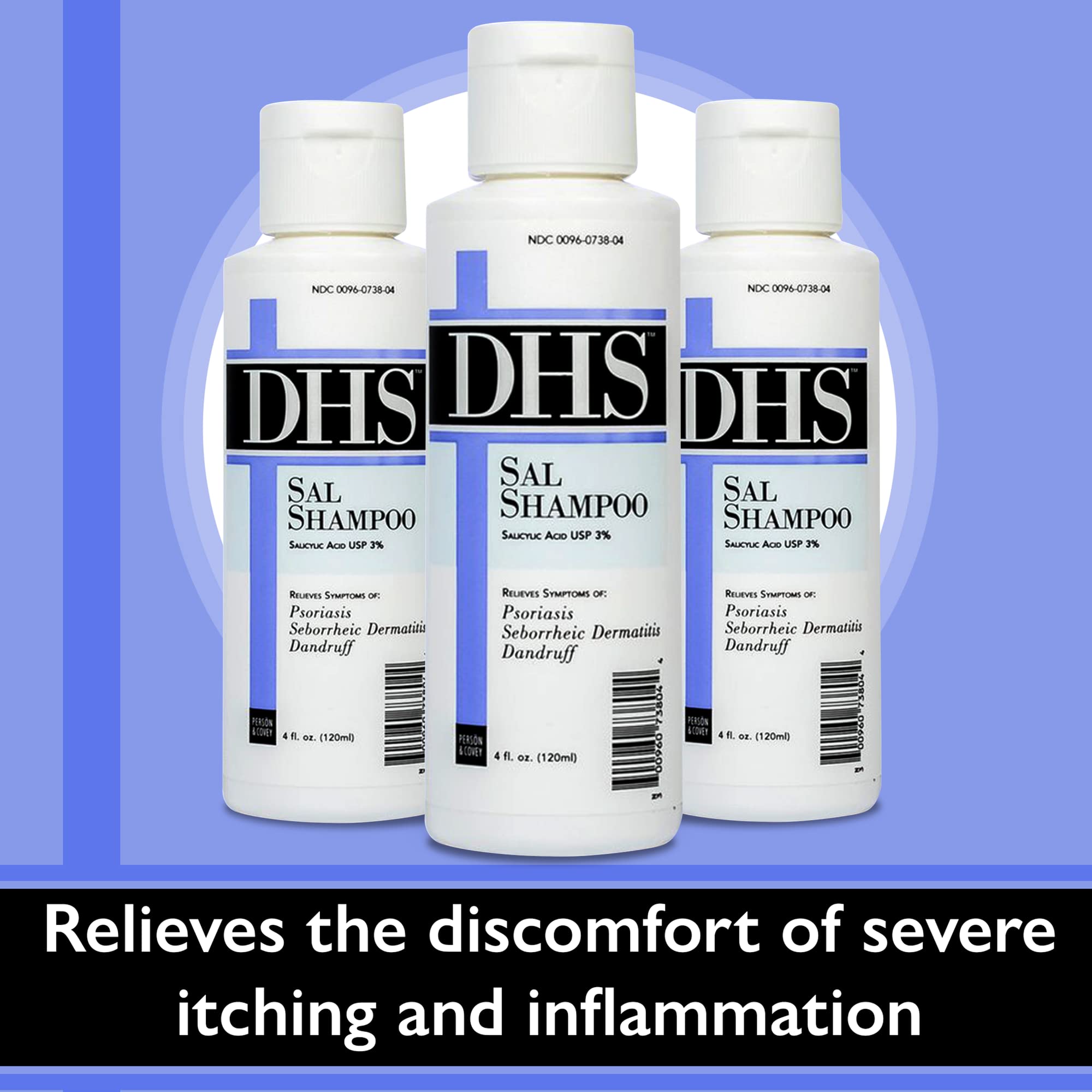 DHS SAL shampoo application image shows generous lather and cleansing action.