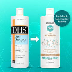 DHS Zinc Shampoo bottle-angle highlights natural shine and body for healthy-looking hair.