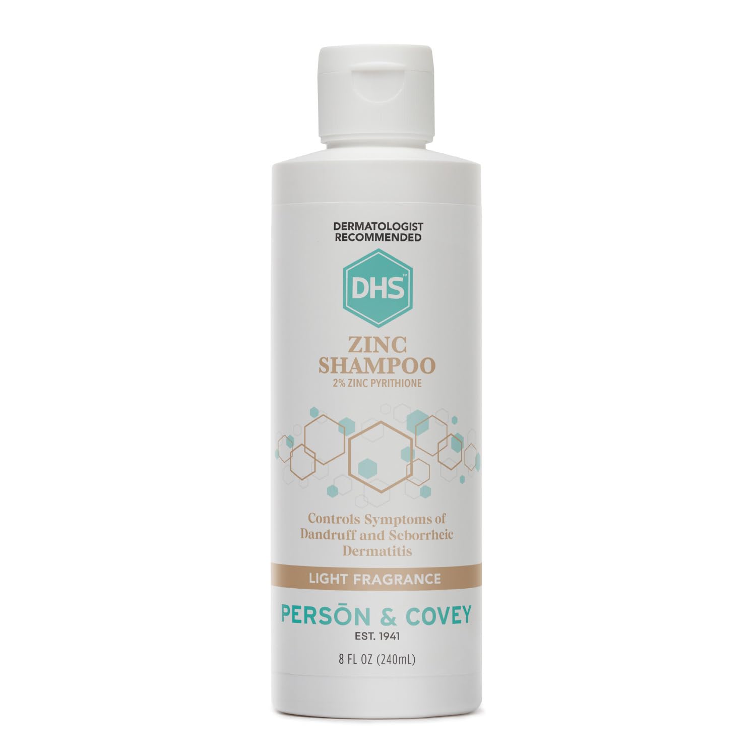 DHS Zinc Shampoo bottle-front view highlighting 2% zinc pyrithione for flake relief