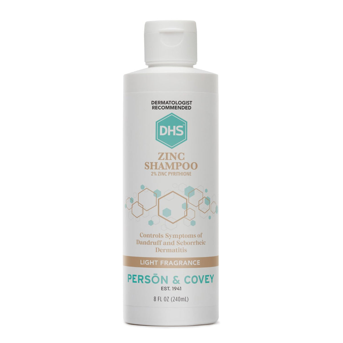 DHS Zinc Shampoo bottle-front view highlighting 2% zinc pyrithione for flake relief