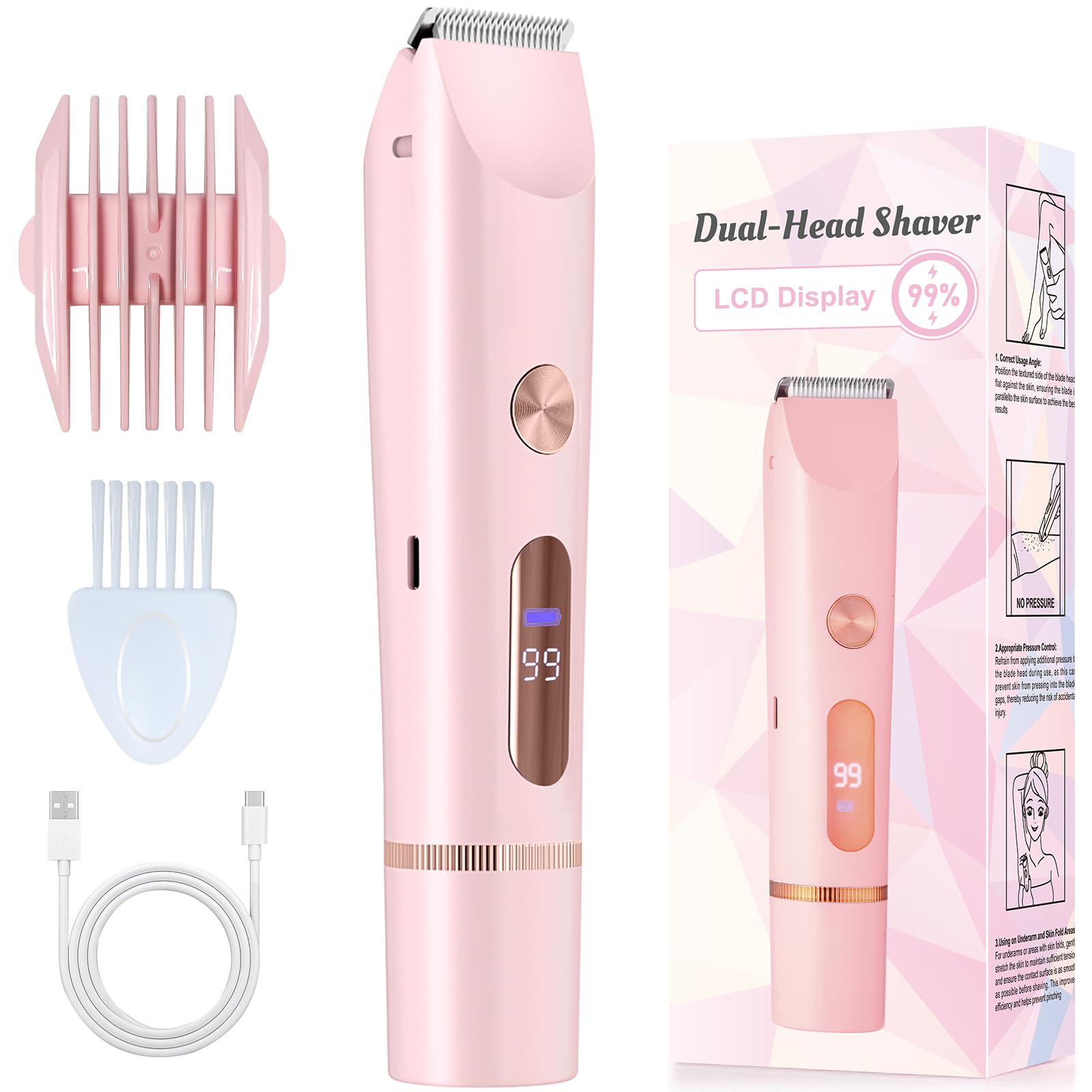 diagfile bikini trimmer LED display pink finish for precise grooming