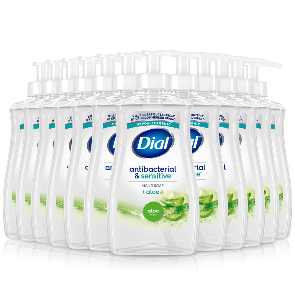 Dial antibacterial defense aloe bottle showing moisturized hands after wash