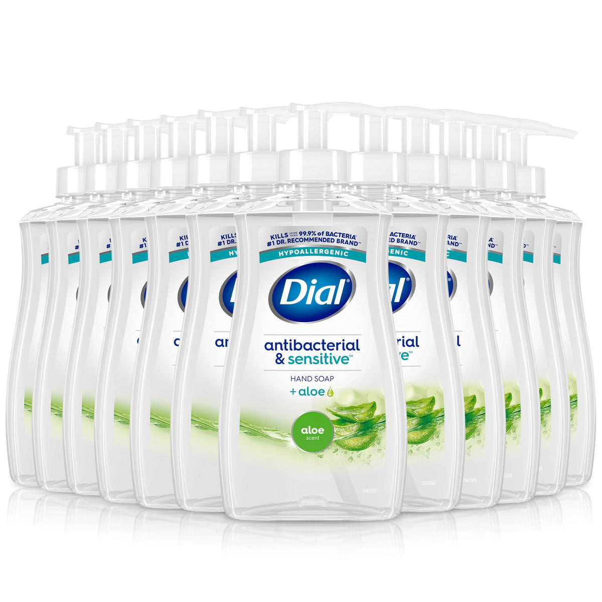 Dial antibacterial defense aloe bottle showing moisturized hands after wash