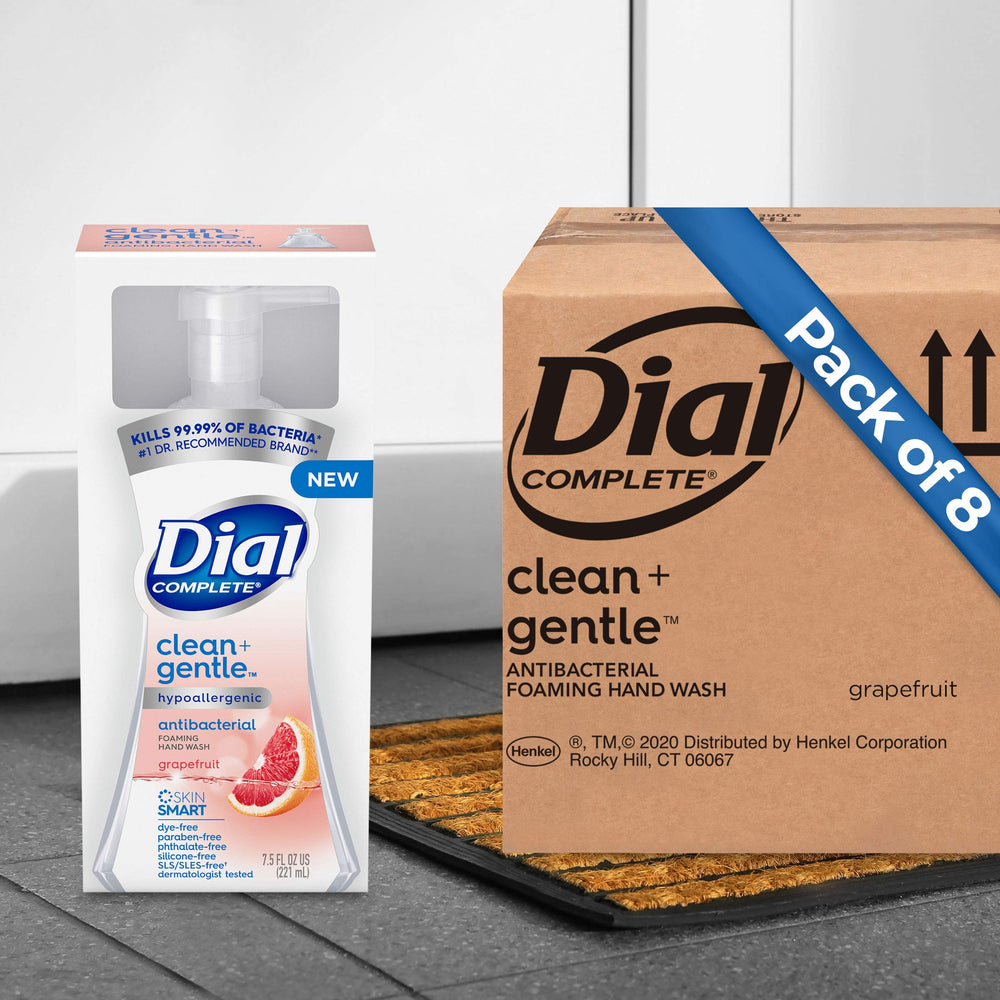 Dial Complete Clean + Gentle foaming hand wash bottle dispenses rich, airy foam.