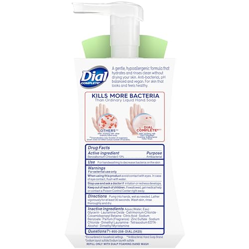 Dial Complete foaming pump-dispense for easy one-handed lather.