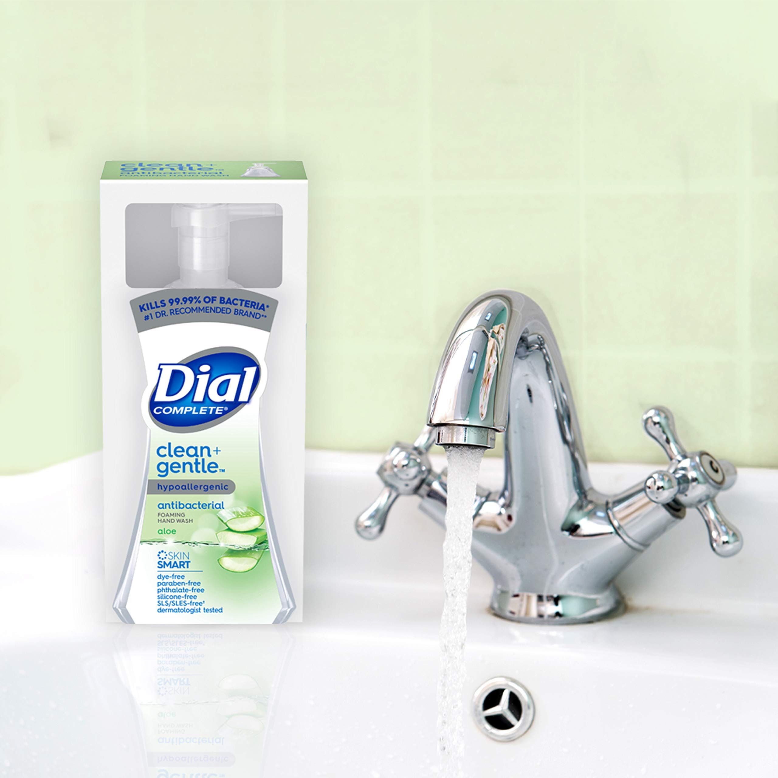 Dial Complete hypoallergenic dermatologist-tested badge on packaging.
