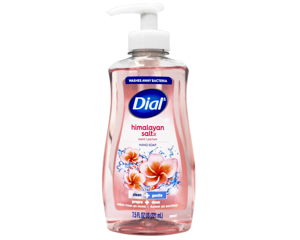 Dial Himalayan Pink Salt Water Lily hand soap label close-up highlighting moisturizing formula