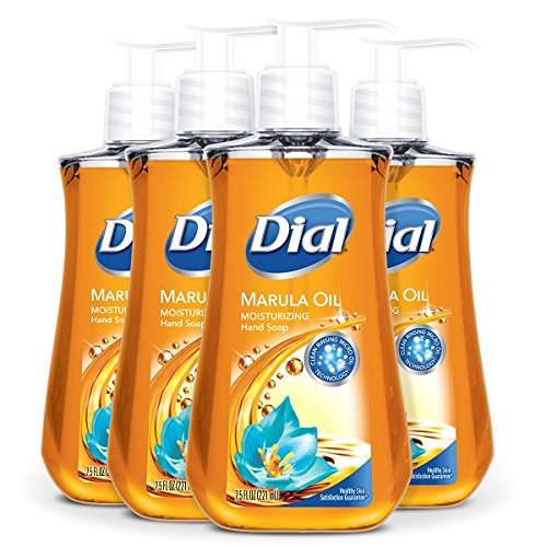Dial Marula Oil hand soap bottle showing moisturizing formula for daily use