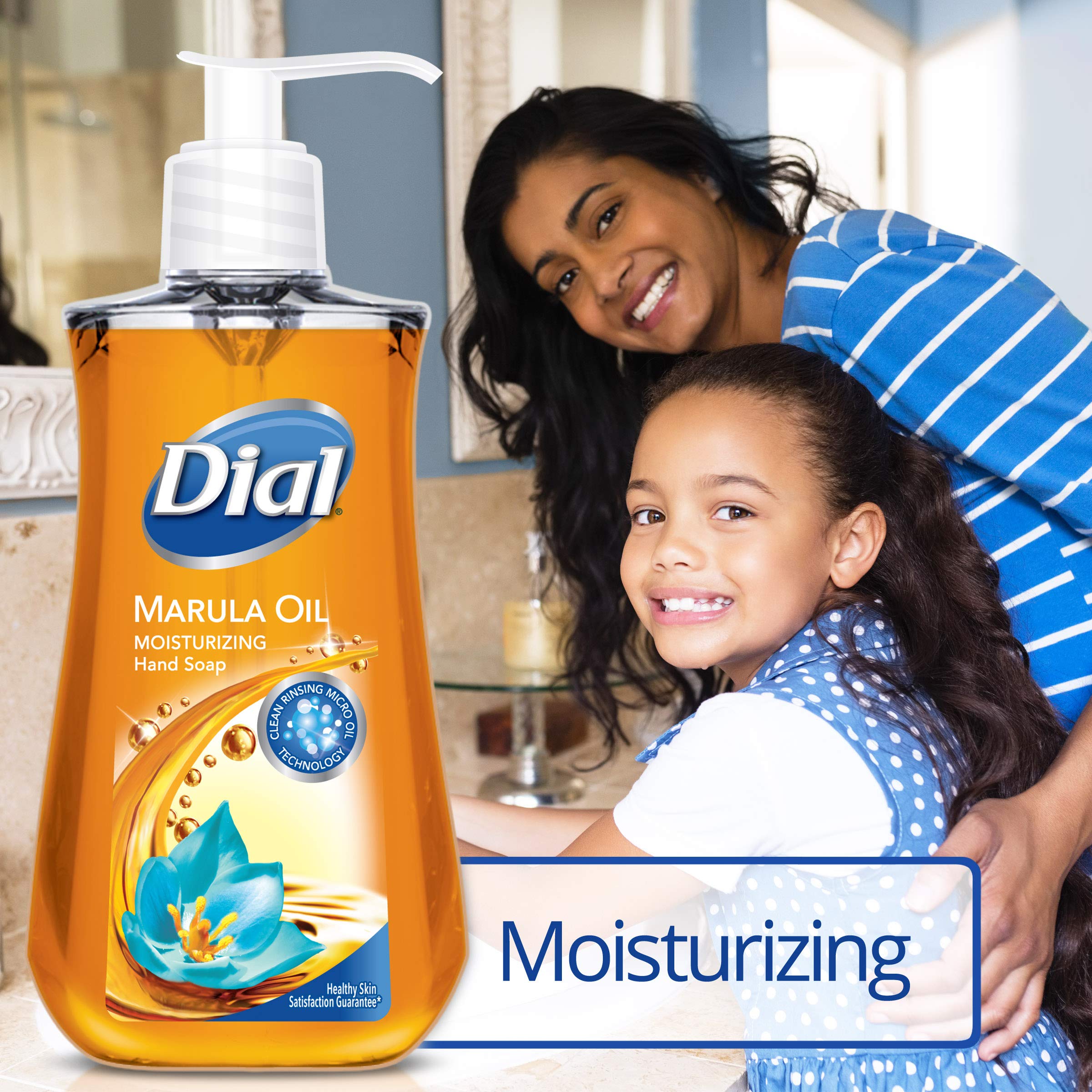Dial Marula Oil hand soap pump dispensing a gentle cleansing stream