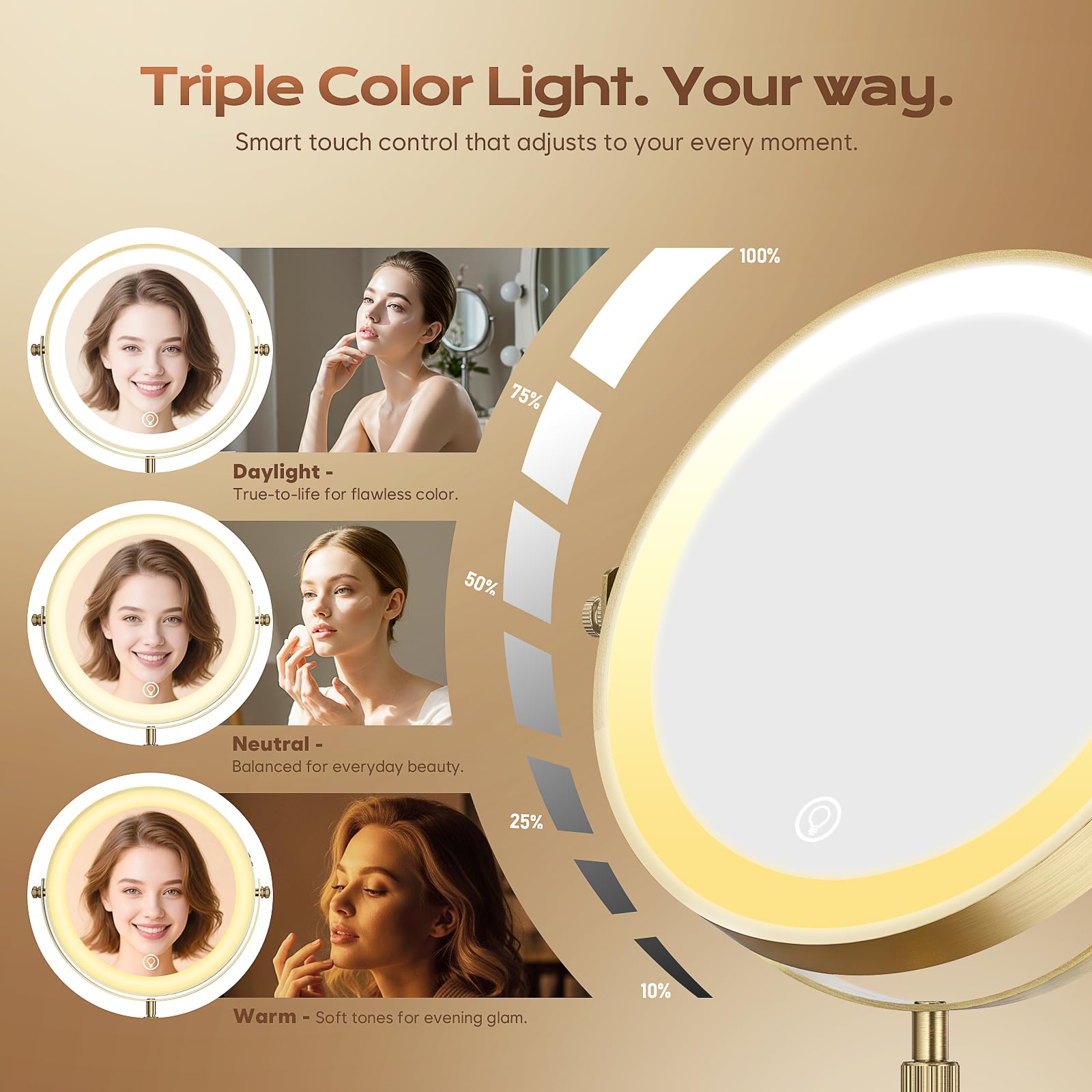 Dienmern lighted makeup mirror 360-degree rotation demonstrates flexible angle adjustment