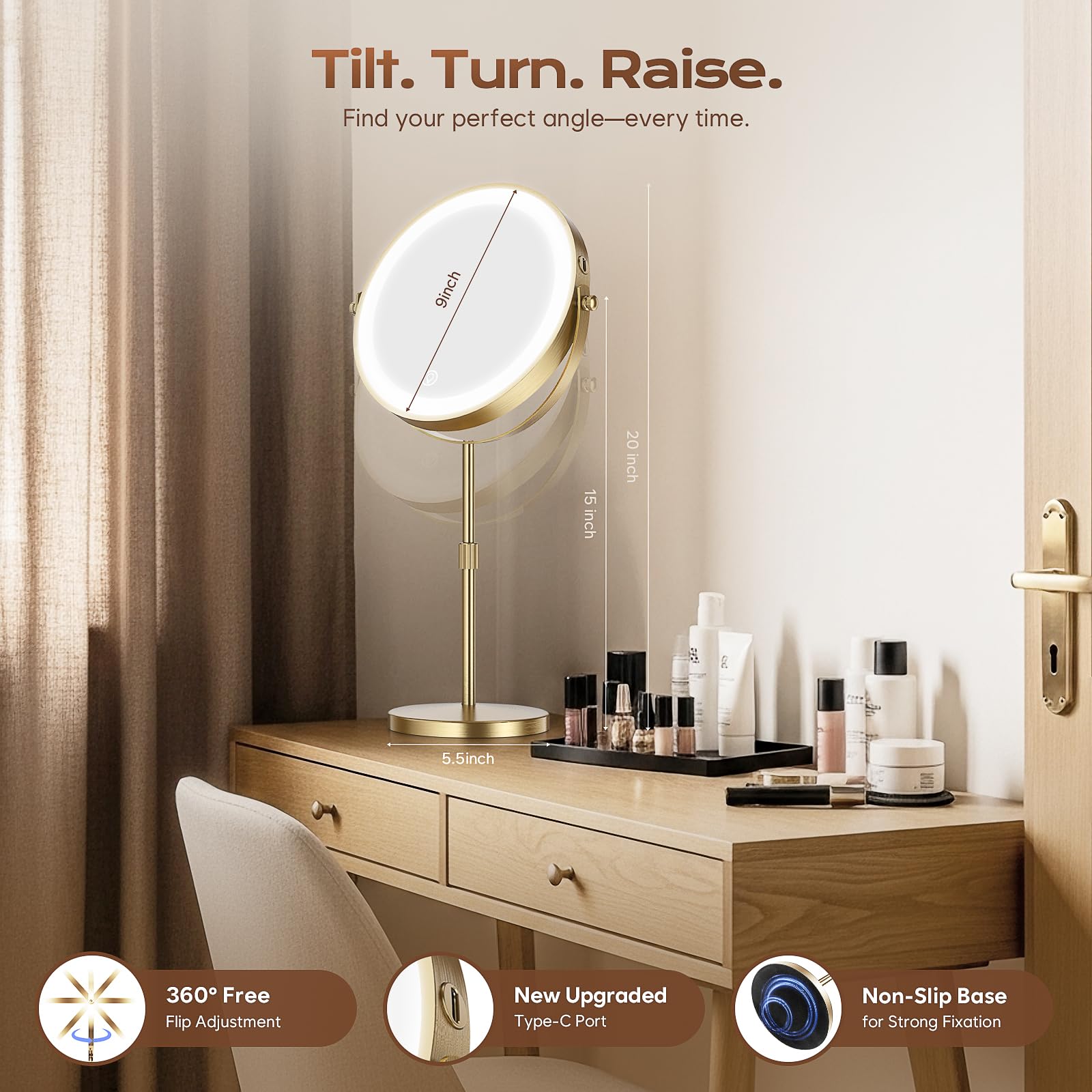 Dienmern lighted makeup mirror on a compact vanity desk setup