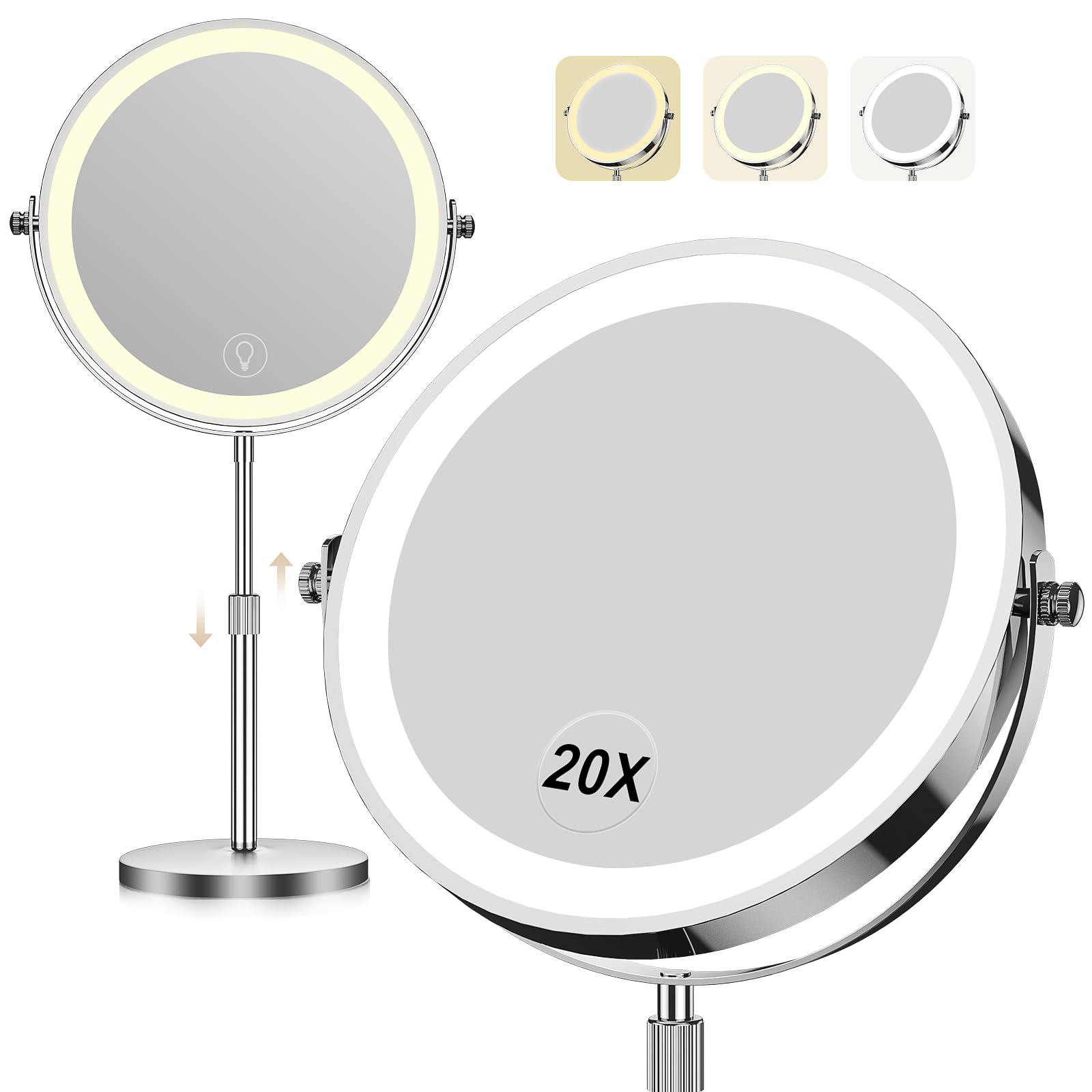 Dienmern makeup mirror with lights shows 360° rotation for versatile viewing angles during makeup