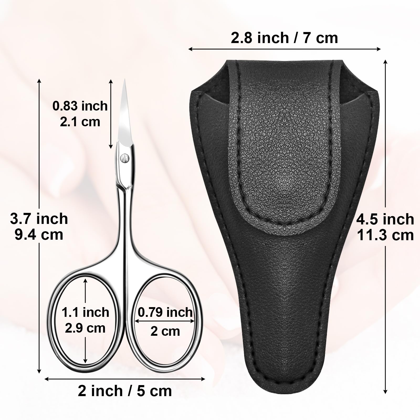 Diesisa curved cuticle scissors angled-tip view showing precise trimming near nails and brows.
