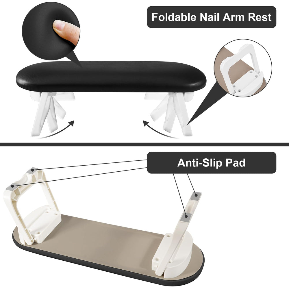 Diesisa Nail Arm Rest height-adjustment demonstrates two-height foldable design for different tasks.