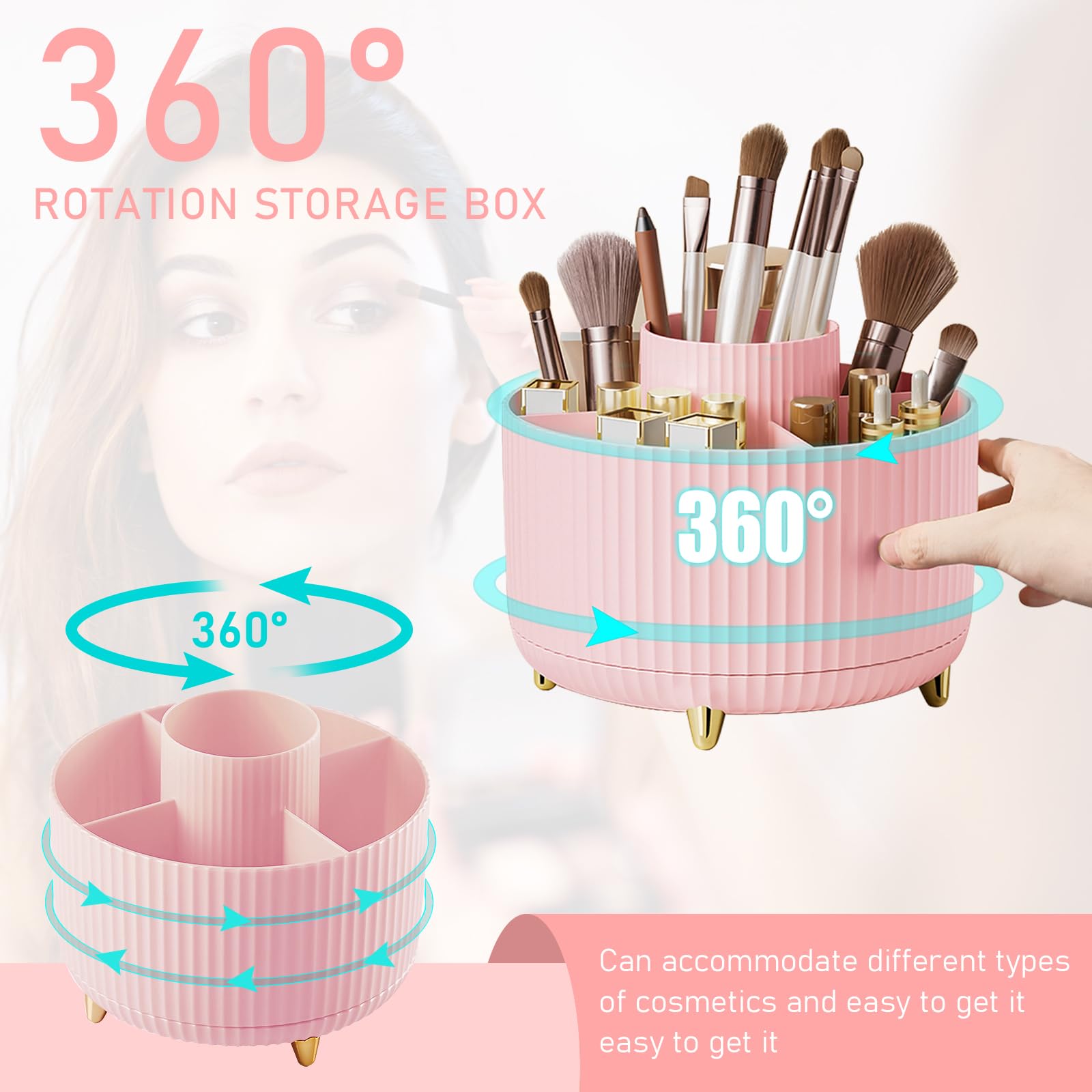 Diesisa rotating organizer 5-slot stores brushes, nail polish, and small cosmetics neatly.