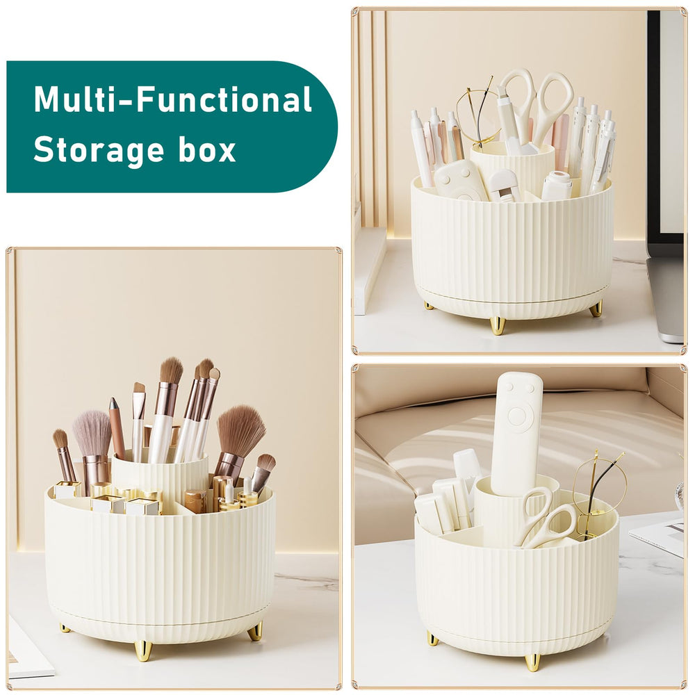 Diesisa vanity desktop organizer in cream on a bathroom counter.