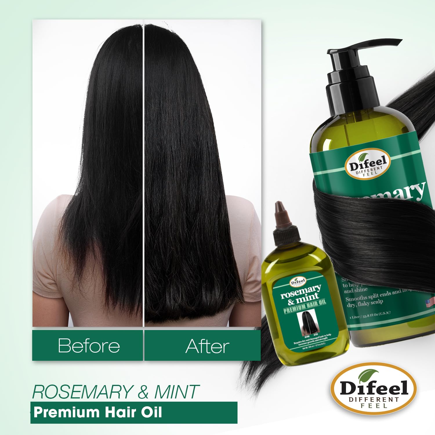 Difeel rosemary-mint oil liquid drops reveal rich texture and color