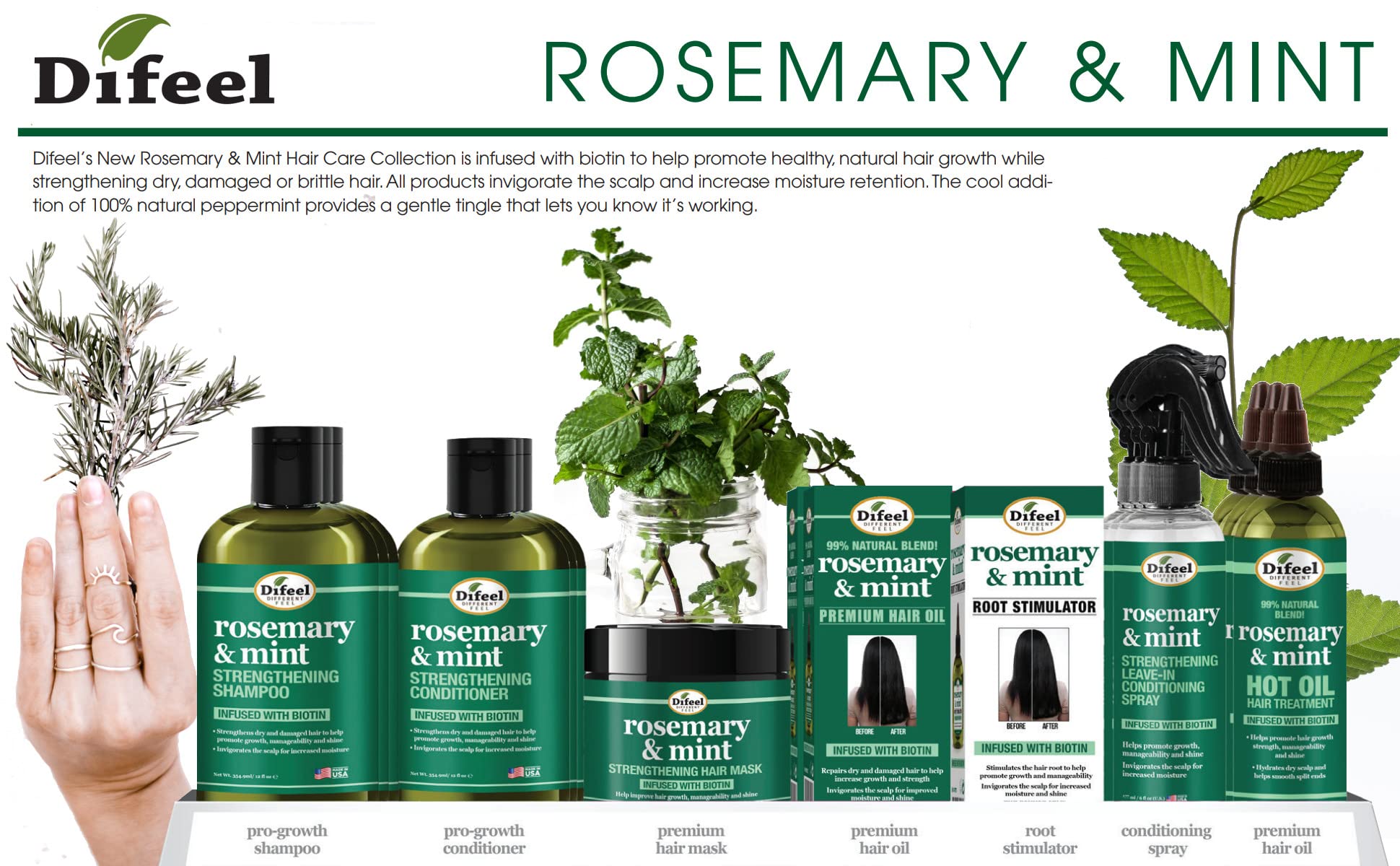 Difeel Rosemary Mint product packaging displays USA-made craftsmanship.