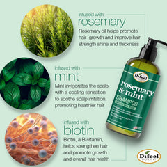 Difeel Rosemary Mint Shampoo lather closeup highlights rich foam for clean, refreshed strands.