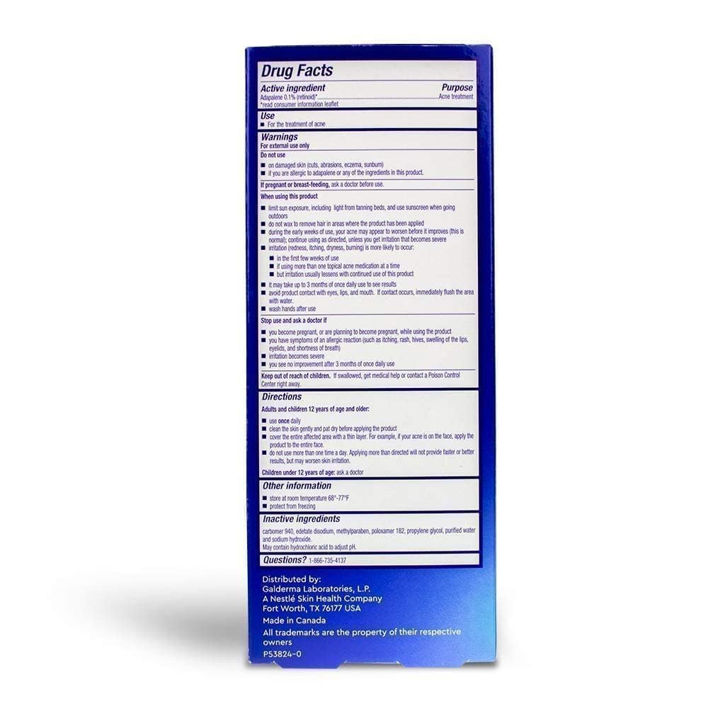 Differin Adapalene Gel 0.1% tube visual highlights portable, daily acne treatment.