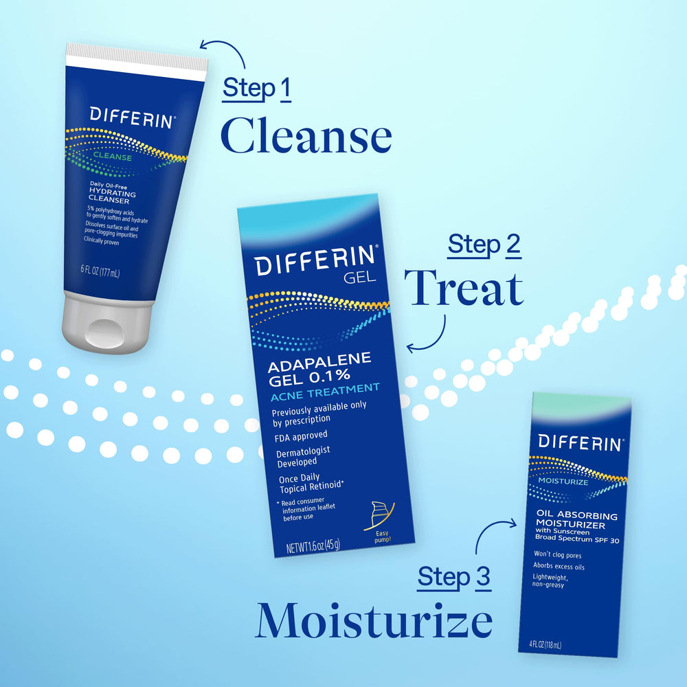 Differin on bathroom counter illustrating how it fits into daily skincare routines