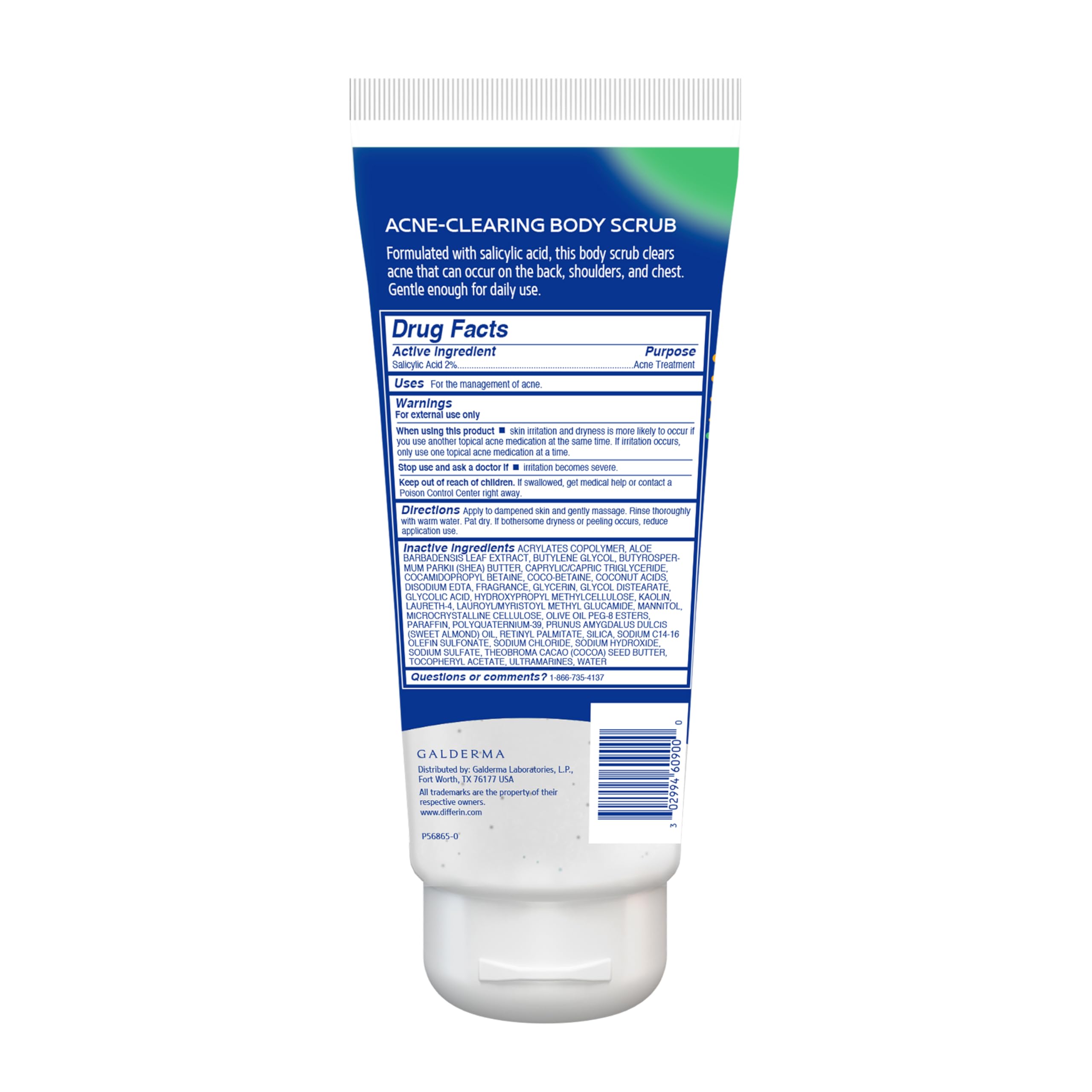 Shower shelf with Differin scrub in a lifestyle scene for daily body acne routine