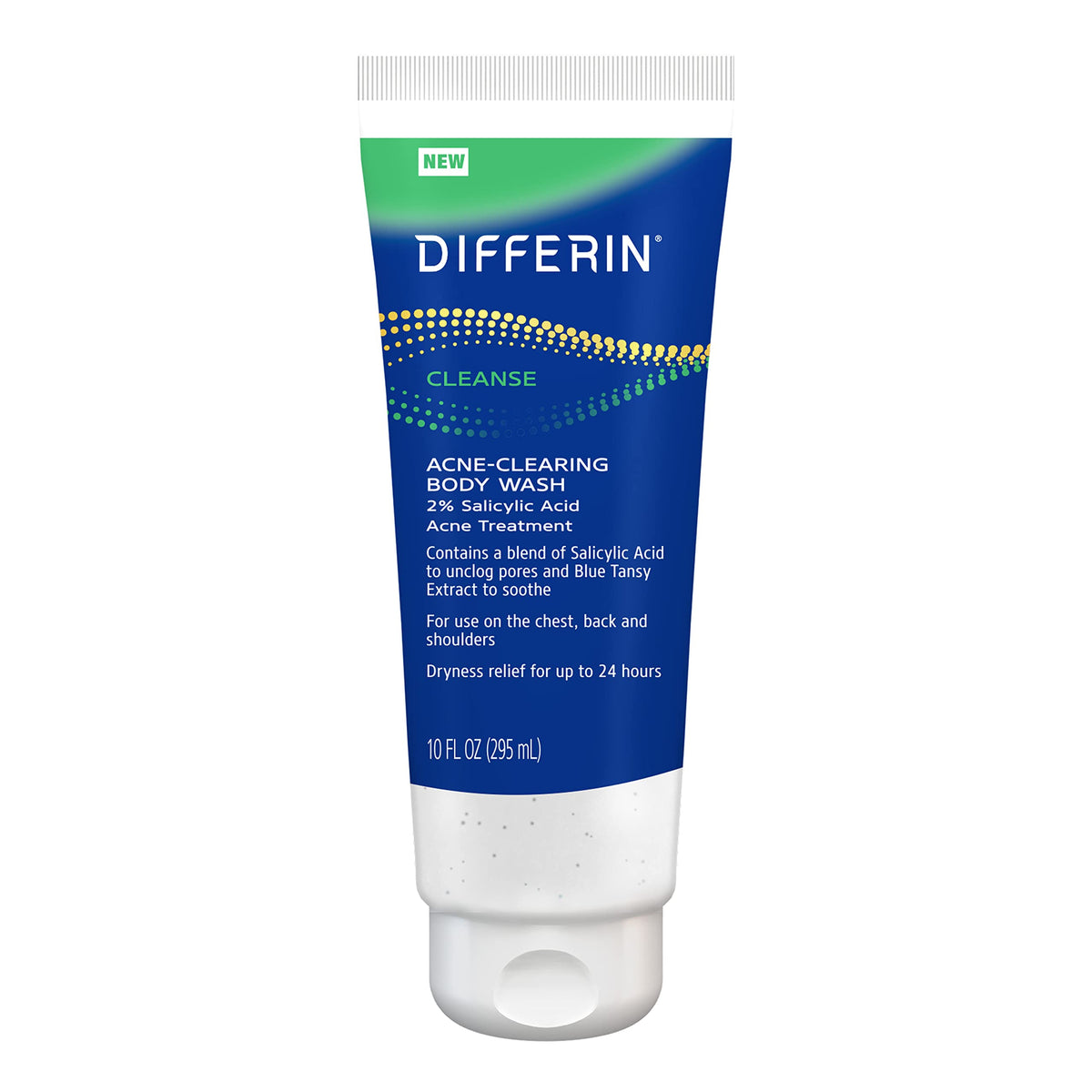 Differin body wash front packaging showing product and clear benefit