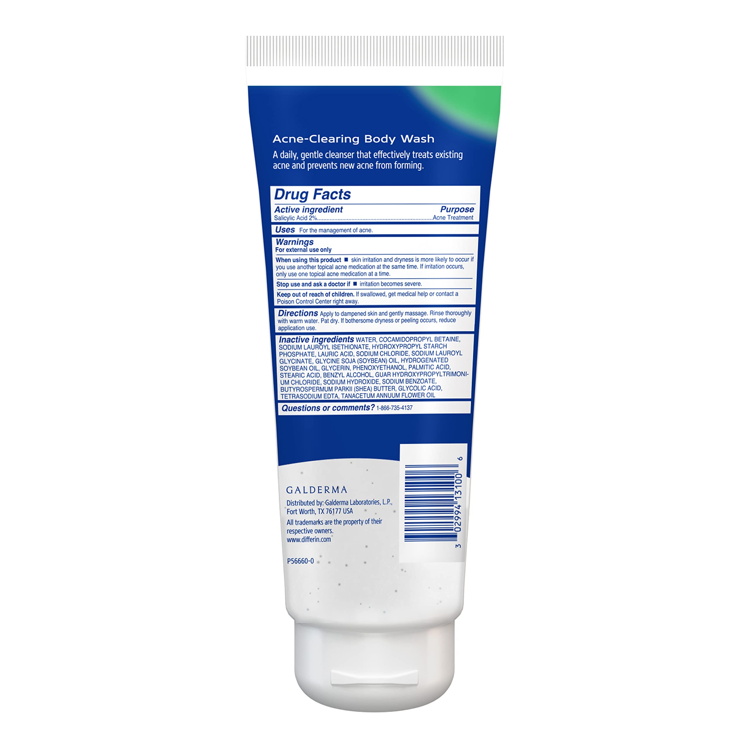 Differin body wash in shower setting illustrating daily acne care benefit