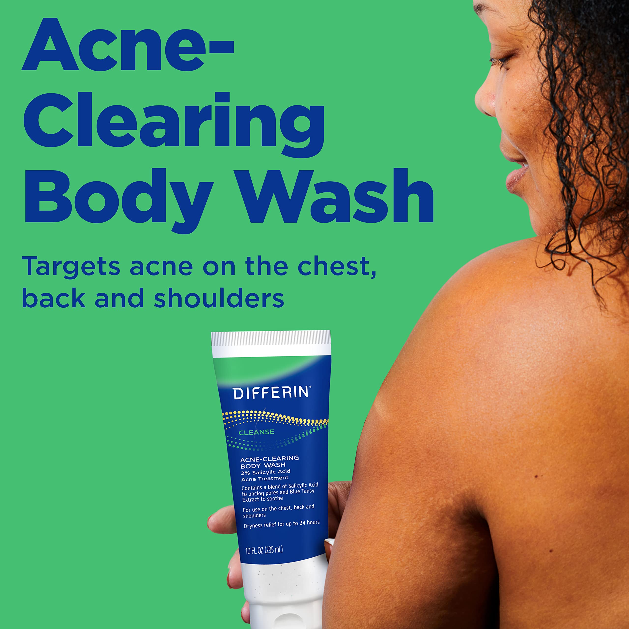 Differin body wash pump and creamy texture showing gentle application