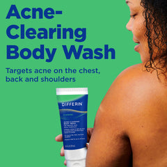 Differin body wash pump and creamy texture showing gentle application