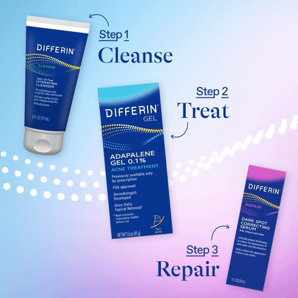 Differin Dark Spot Serum in routine alongside acne care for sensitive skin.