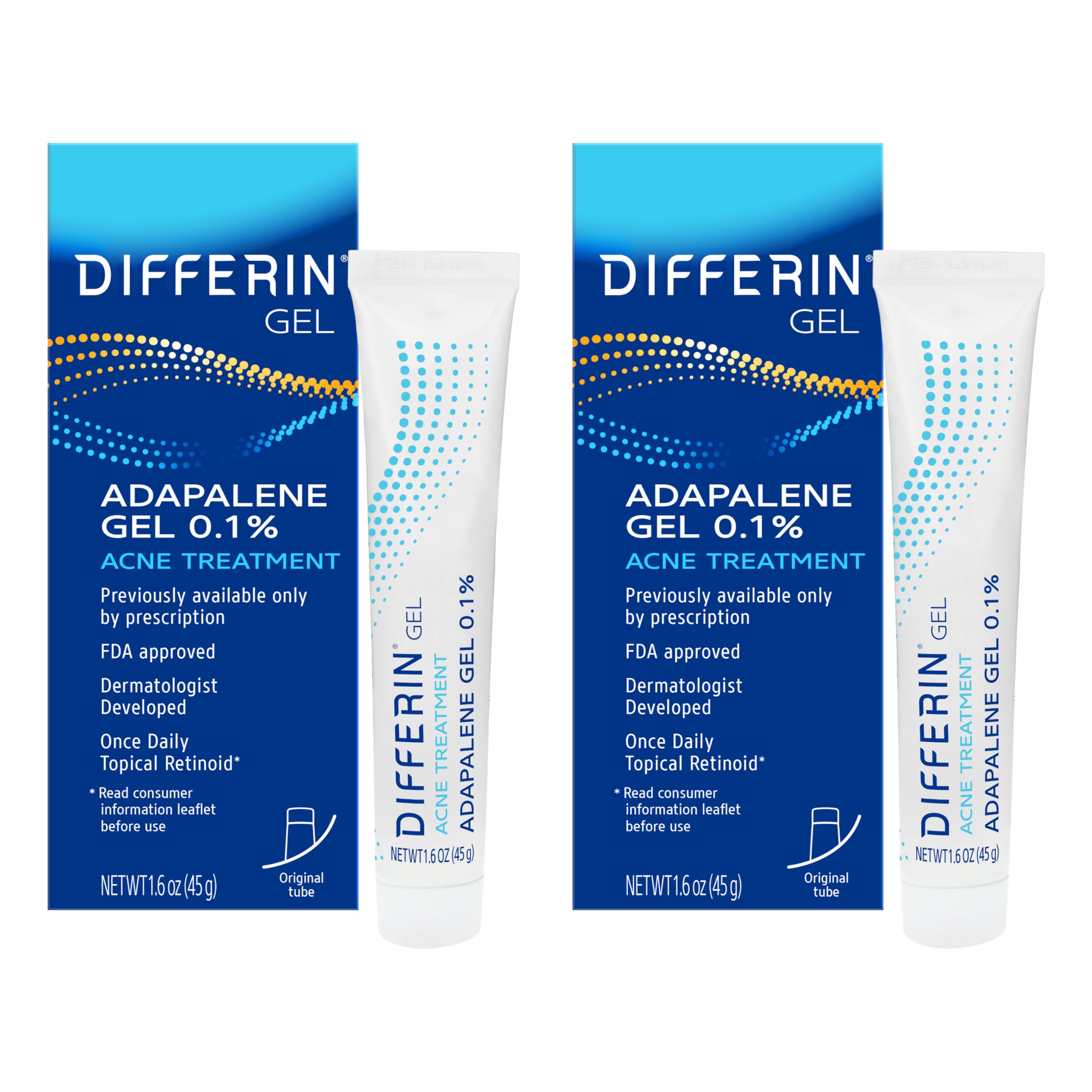 Differin front packaging showing tube and benefits