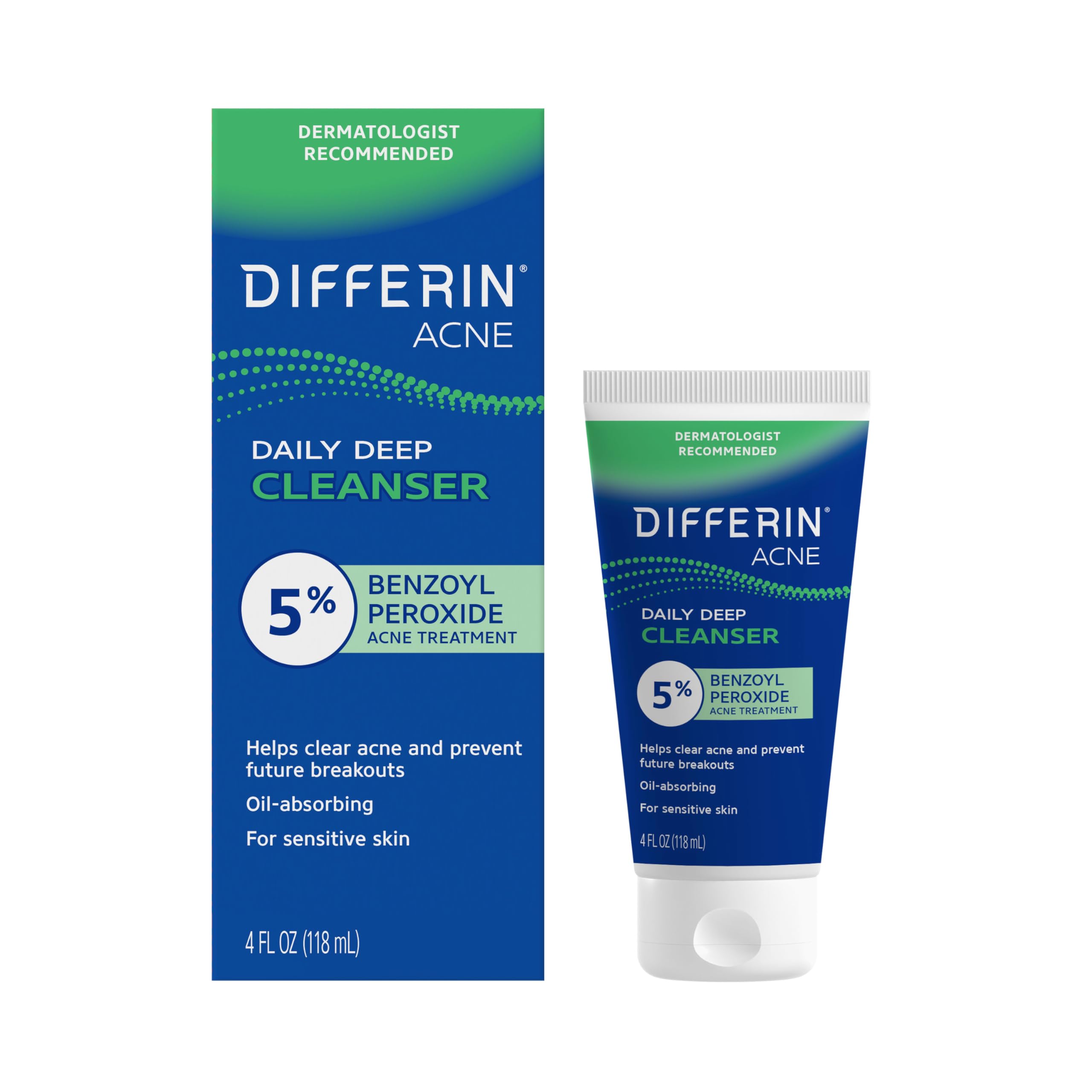 Differin front packaging 4 oz showing brand and acne-cleanser benefits