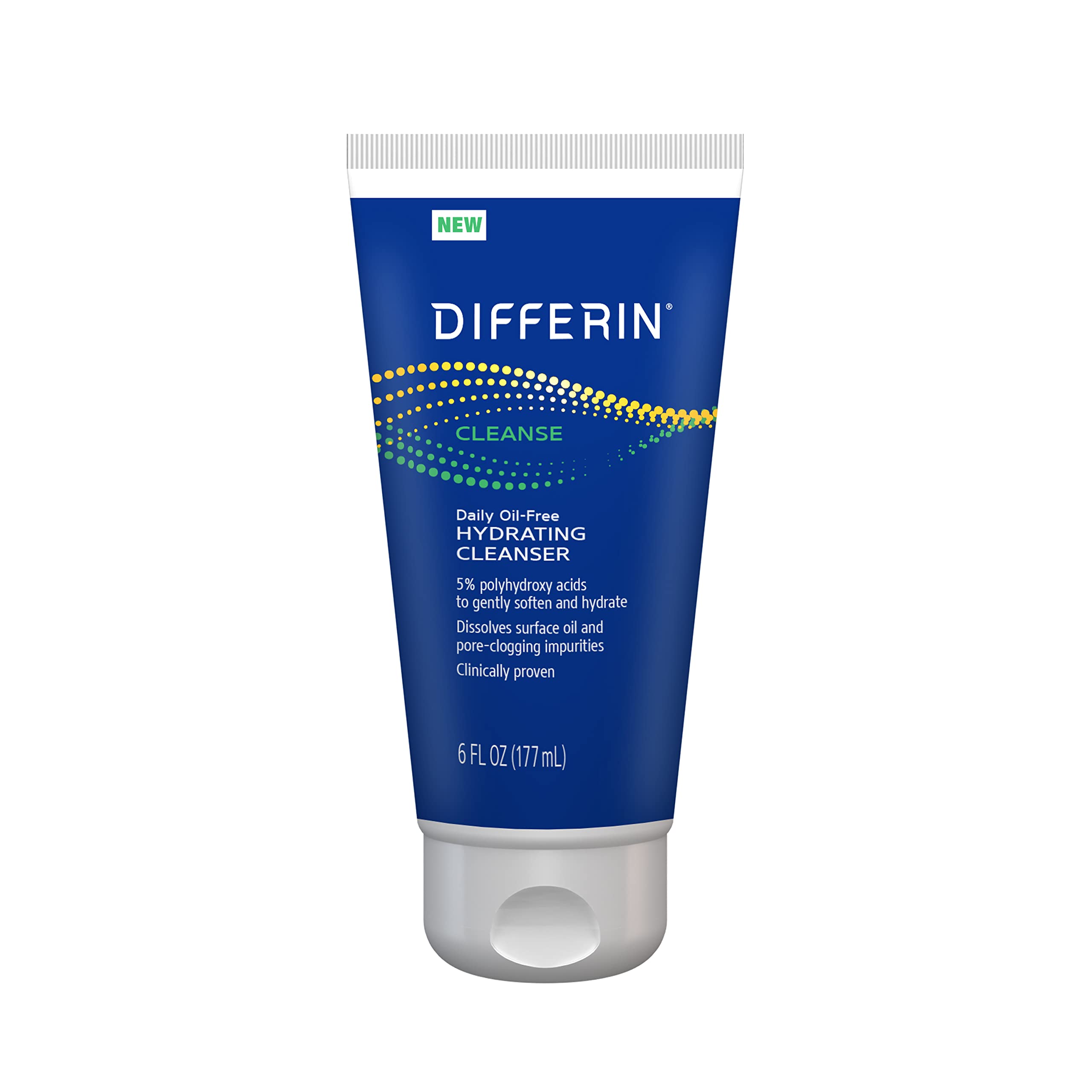 Differin front packaging showing cleanser bottle and brand clarity benefit