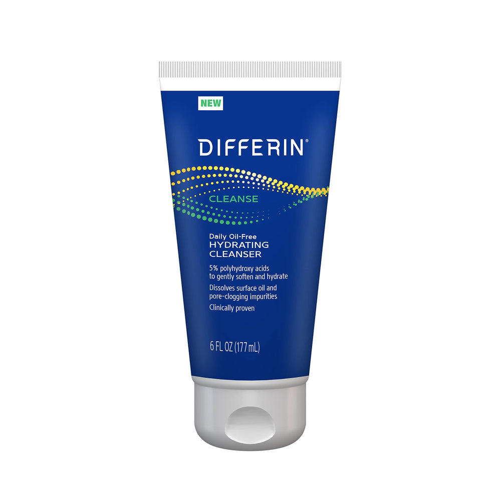 Differin front packaging showing cleanser bottle and brand clarity benefit