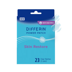 Differin front packaging showing 23 hydrocolloid patches and branding benefit