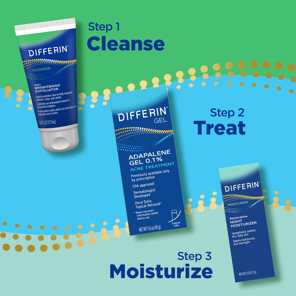 Differin product label and ingredients detail highlighting soothing antioxidants