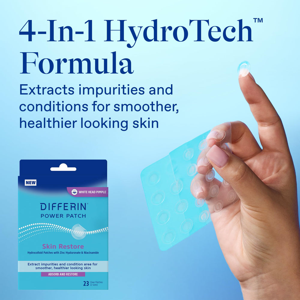 Differin patches applied on face during daytime for discreet treatment