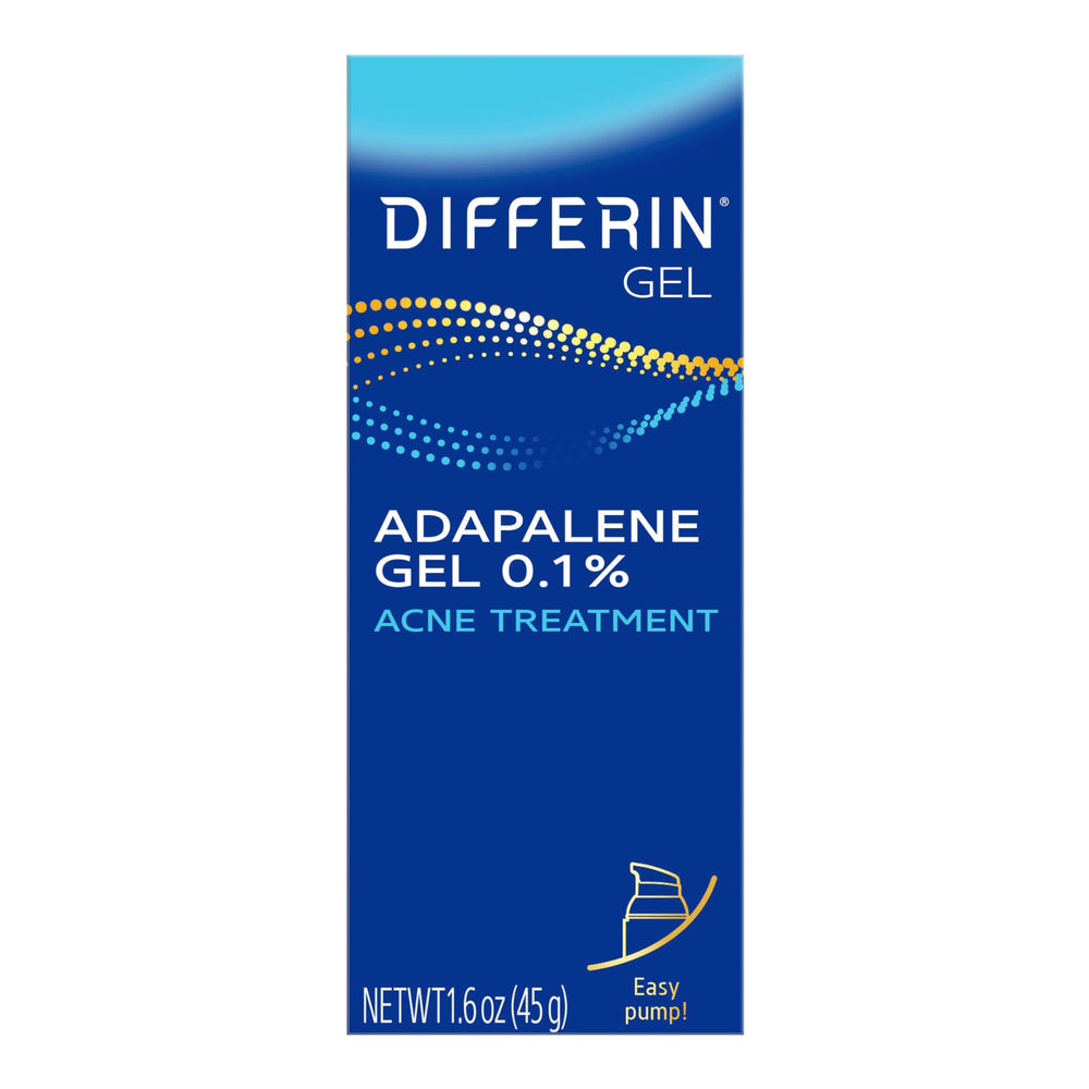 Differin pump front view showing product and easy dispensing benefit