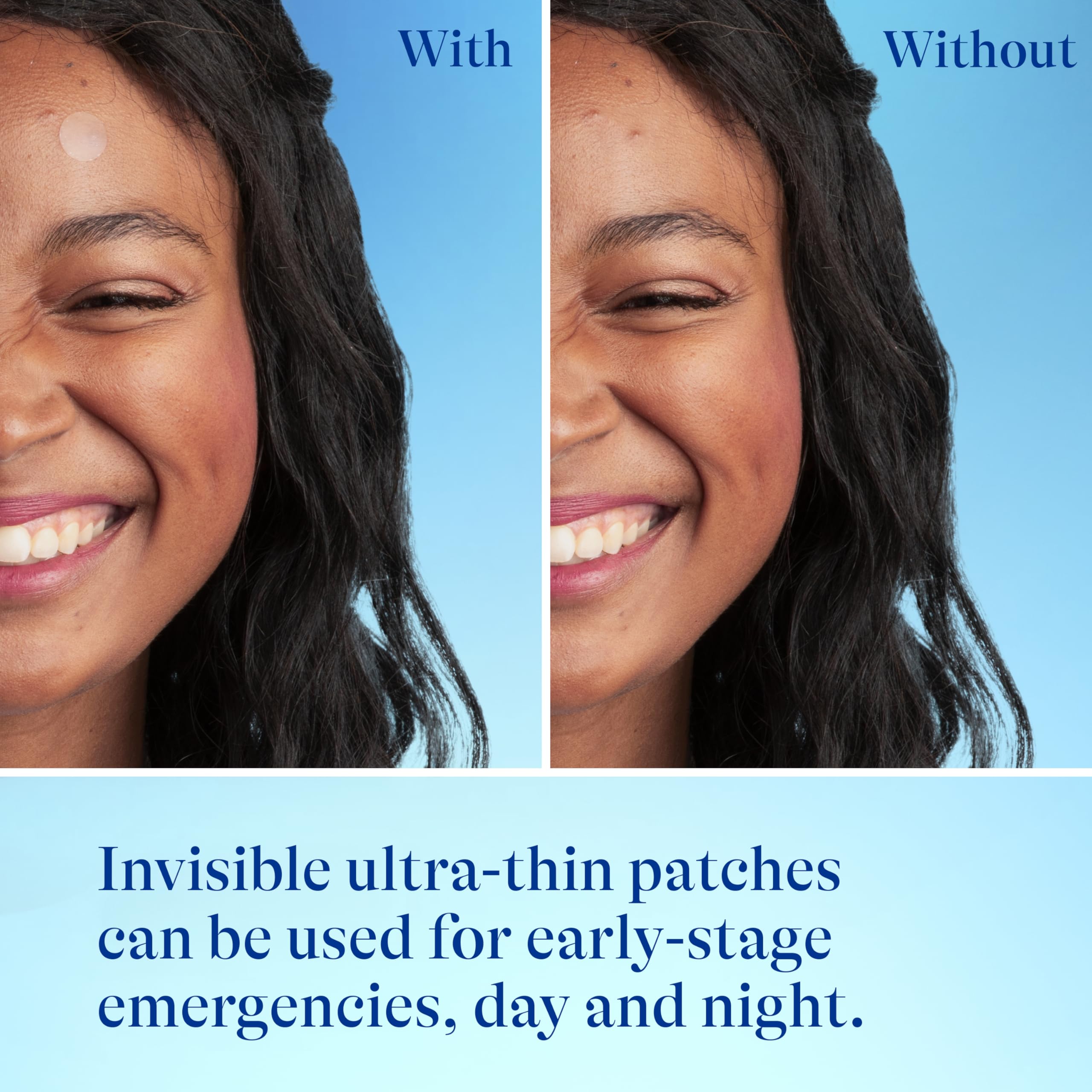 Differin patch under makeup showing invisible wear and blemish camouflage benefit