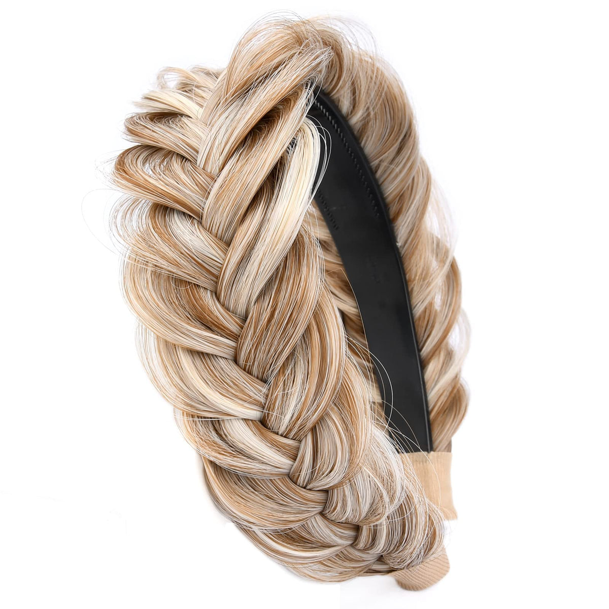 DIGUAN wide messy braided headband in sandy blonde adds textured style and secure hold.
